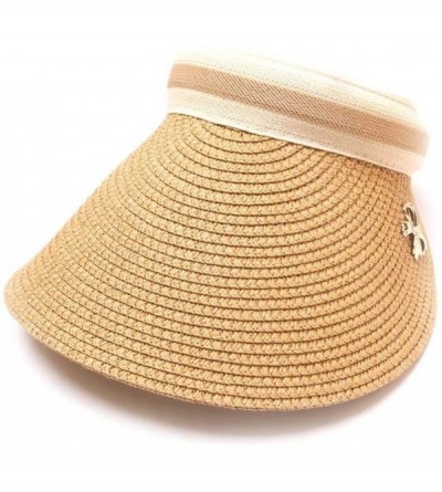 Sun Hats Baseball Sunshade Hat- Women Embroidered Flower Denim Cap Bow Hollow Straw Hat Summer Visor Beach Cap - Khaki - CR18...