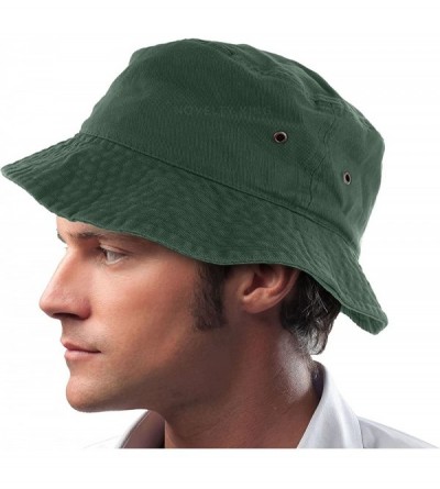 Skullies & Beanies Mens 100% Cotton Fishing Hunting Summer Bucket Cap Hat - Dark Green - CO11VSYSYHZ $9.56