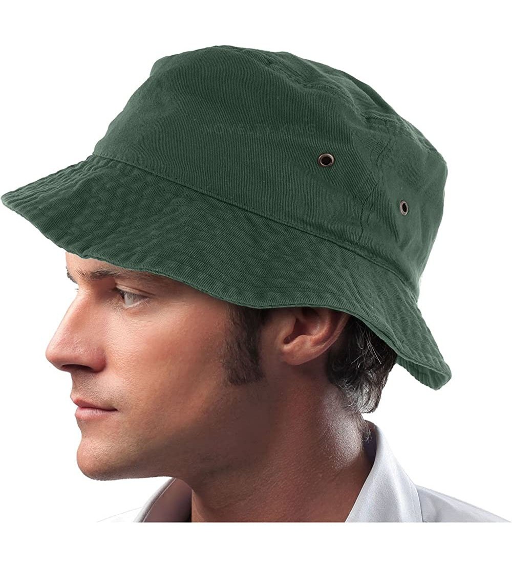 Skullies & Beanies Mens 100% Cotton Fishing Hunting Summer Bucket Cap Hat - Dark Green - CO11VSYSYHZ $20.16
