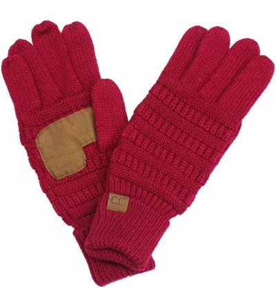 Skullies & Beanies 3pc Set Trendy Warm Chunky Soft Stretch Cable Knit Pom Pom Beanie- Scarves and Gloves Set - Red - C218KMYQ...