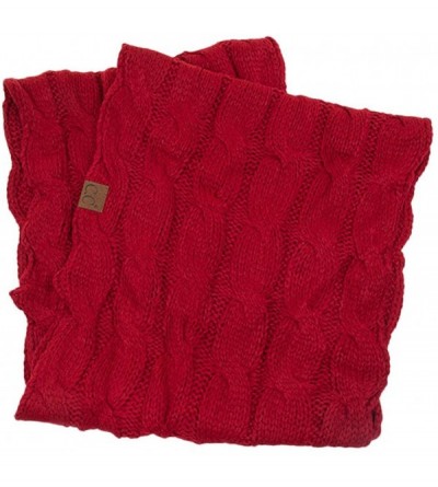 Skullies & Beanies 3pc Set Trendy Warm Chunky Soft Stretch Cable Knit Pom Pom Beanie- Scarves and Gloves Set - Red - C218KMYQ...