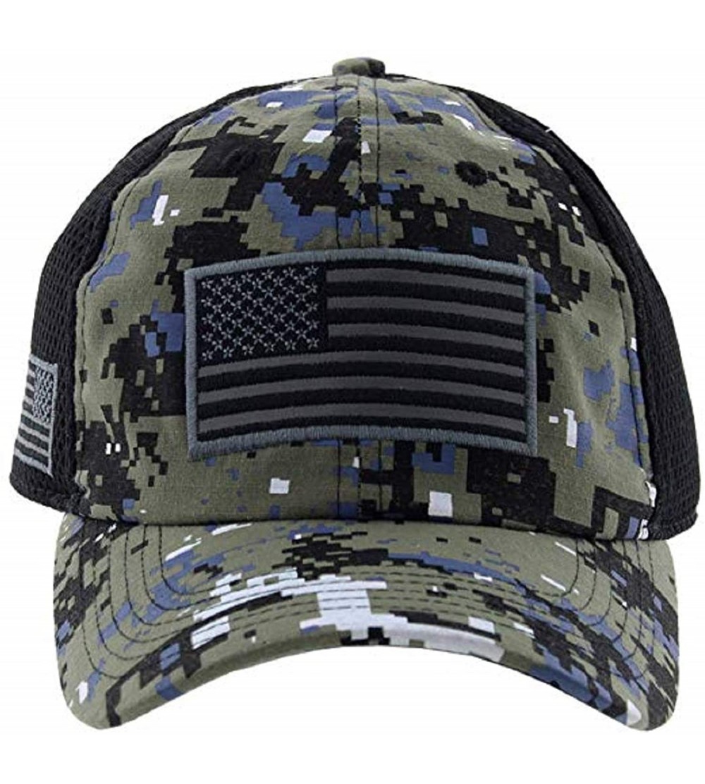 Baseball Caps American US Military Embroidered Flag Soft Mesh Hat Trucker Cap - Black Dig - CH18U8ZTU4R $30.24