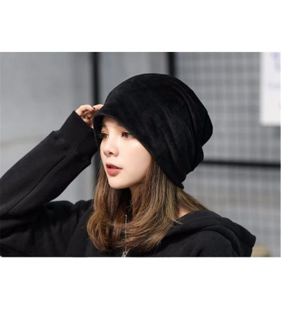 Skullies & Beanies Women's Velvet Beanies Winter Korean Fashion Hats Cap Warm Stretch Skully - Black - CS186Q8XHUN $14.17