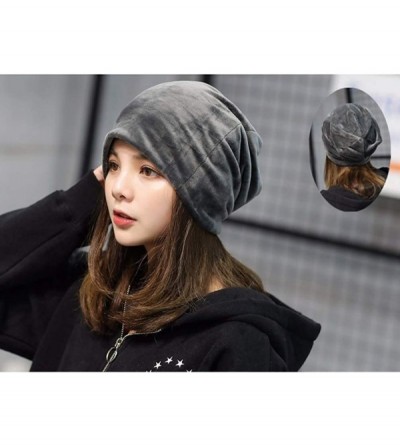 Skullies & Beanies Women's Velvet Beanies Winter Korean Fashion Hats Cap Warm Stretch Skully - Black - CS186Q8XHUN $14.17