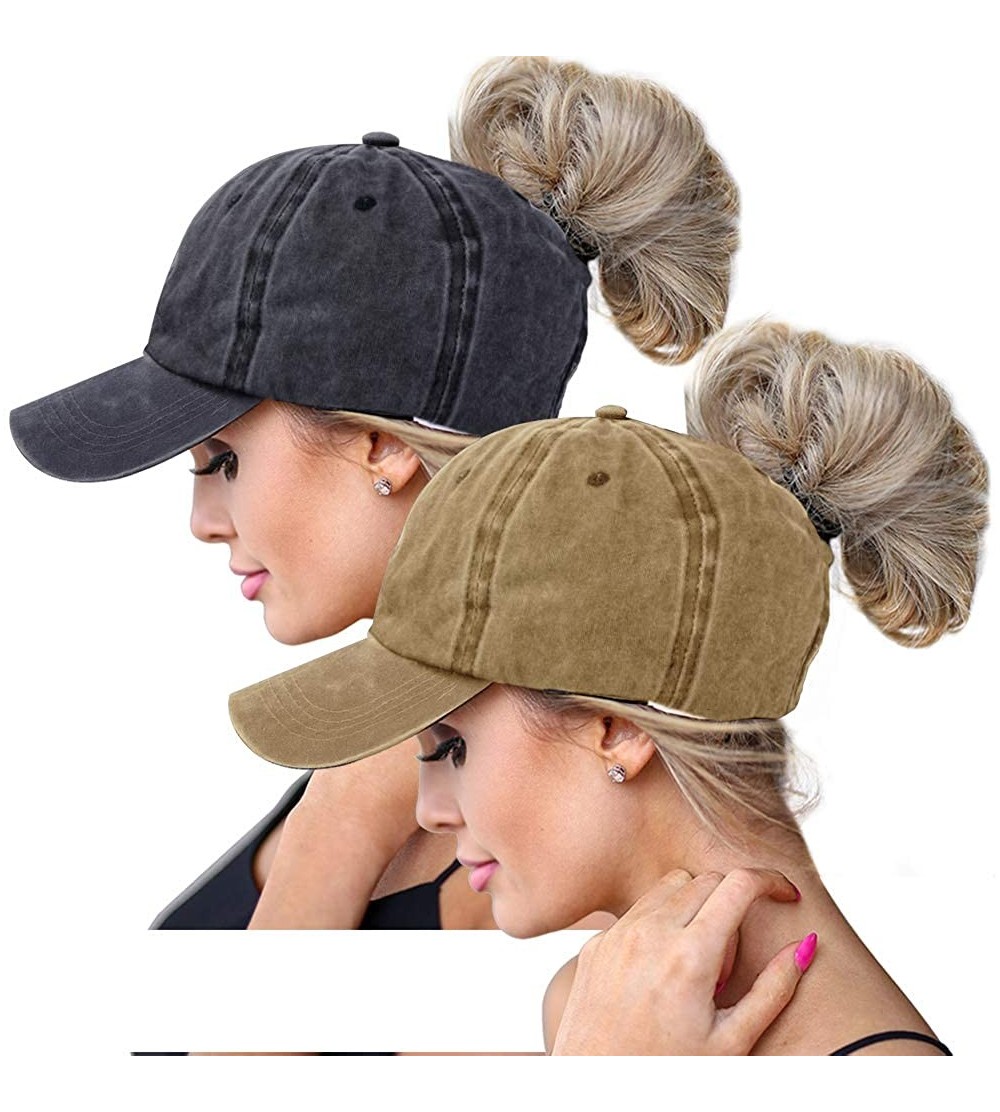 Baseball Caps Ponytail Baseball Glitter Ponycaps Adjustable - Washed-black/Khiki - CD18R56972R $20.41