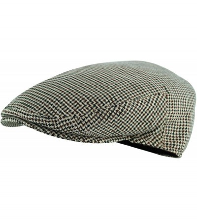 Newsboy Caps Men's Light Weight Tweed Plaid Summer Newsboy Flat Ivy Driving Cap - Khaki Houndstooth - CS18ULGN9R9 $13.08