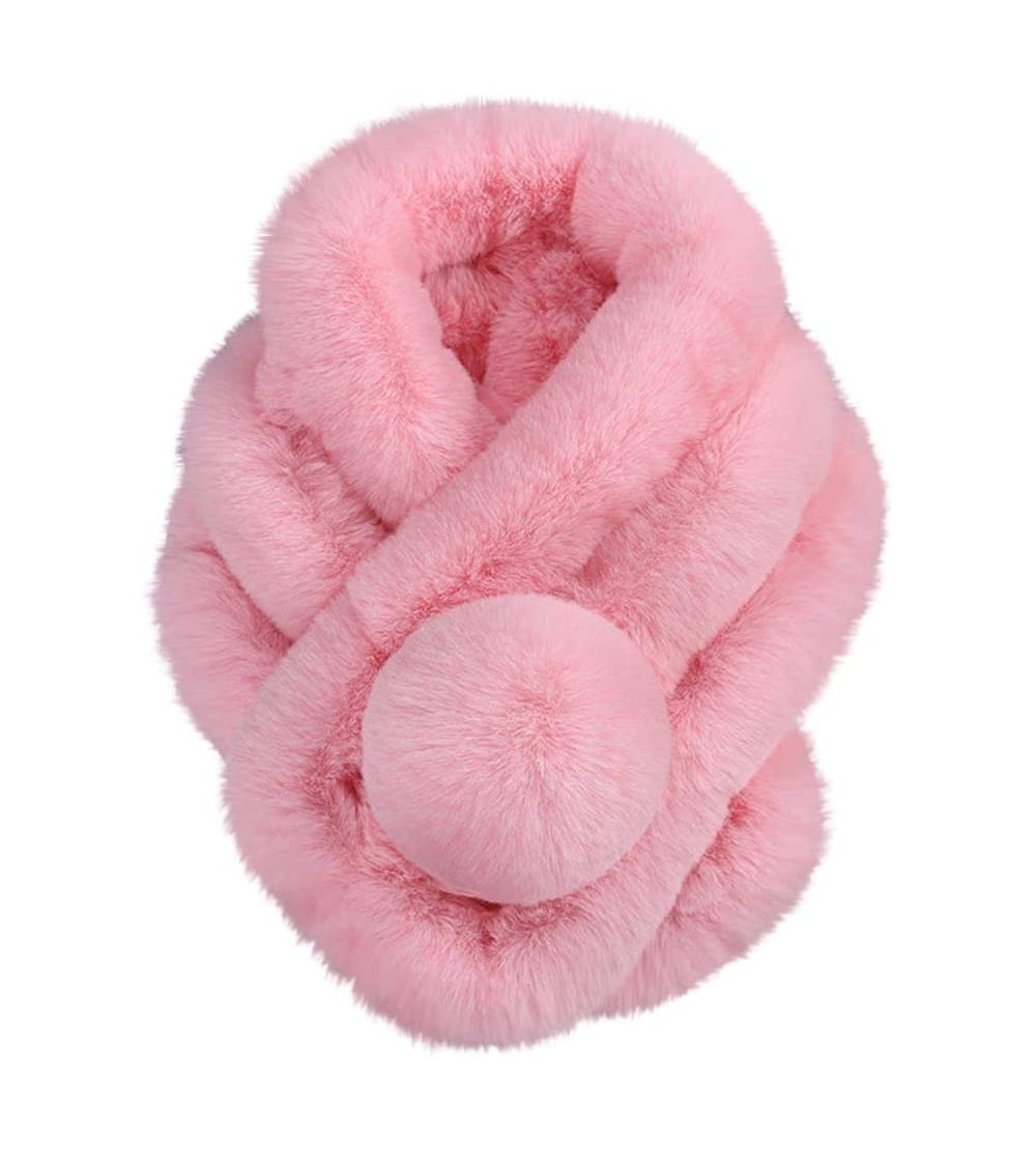 Skullies & Beanies Womens Scarf-Women's Winter Warm Scarf Thicken Fluffy Fleece Fur Scarves (Pink) - Pink - CR18INXSC9U $9.10