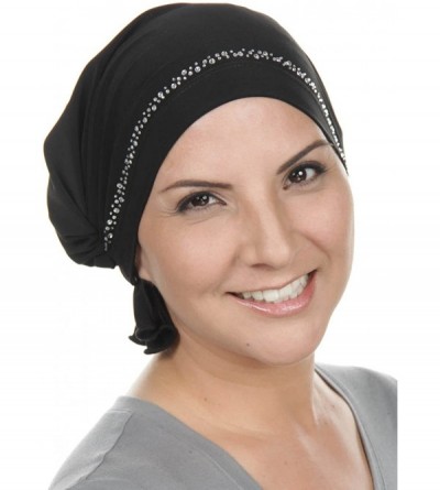 Skullies & Beanies The Abbey Cap with Rhinestones Chemo Caps Cancer Hats for Women - 32 -Black W/Clear Crystal Trim - C2182M3...