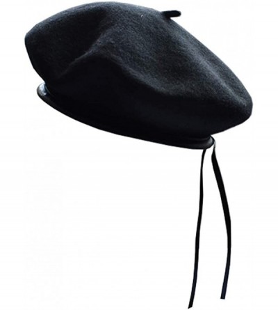 Berets Women's Adjustable Solid Color Wool Artist French Beret Hat - Black - CC18G6X42QL $9.12