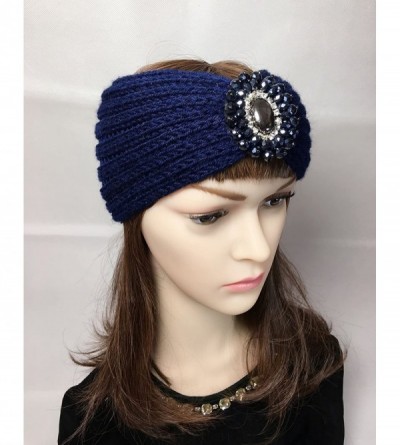 Headbands Retro Bohemian Beads Cable Knitted Winter Turban Ear Warmer Headband - Navy Blue - CN189MW3XG2 $7.80