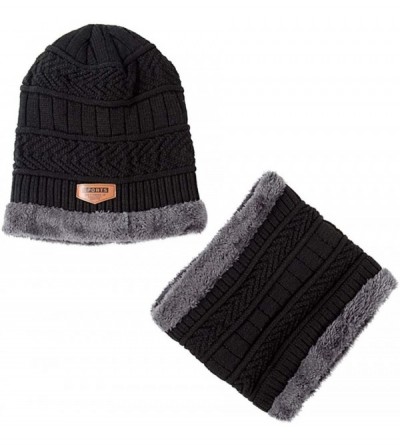 Skullies & Beanies Clearance Deals!!Fashion Scarf Hat Set Men Winter Warm Solid Color Woolen Yarn Outdoor Caps Black - Black ...