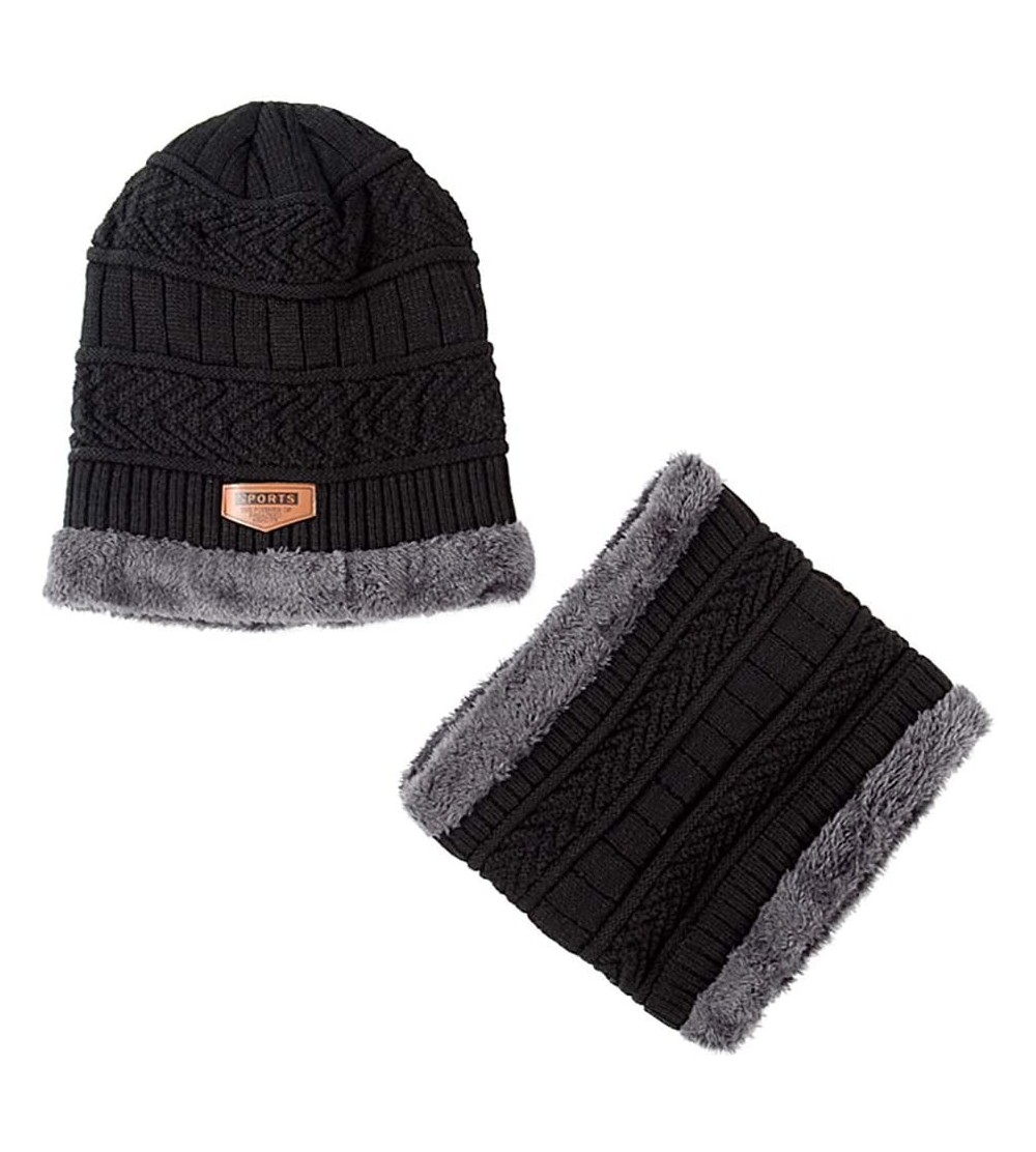 Skullies & Beanies Clearance Deals!!Fashion Scarf Hat Set Men Winter Warm Solid Color Woolen Yarn Outdoor Caps Black - Black ...