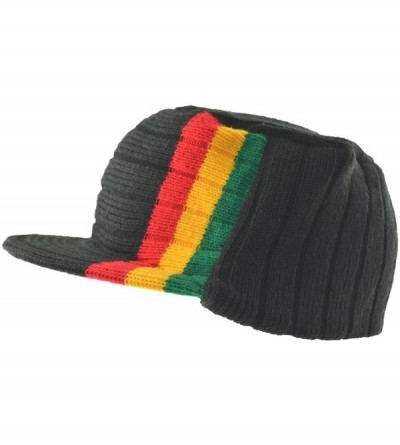 Skullies & Beanies Men's Jamaica Rasta Stripe Flat Top Knit Visor Beanie Jeep Cap - CO11GR85E6B $12.58