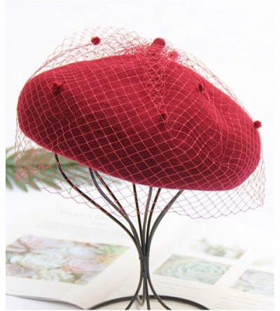 Berets Beret Hat Vintage Hepburn Mesh Wool French Style for Women Ladies - Wine - C218L85ZTY9 $15.06