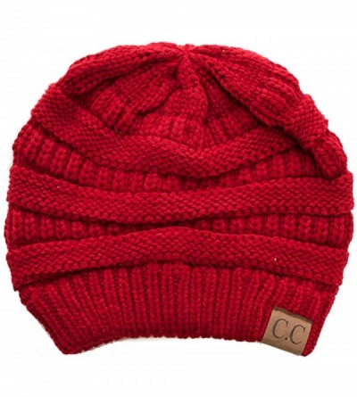 Skullies & Beanies Trendy Warm Chunky Soft Stretch Cable Knit Beanie Skull Cap Hat - Red - CT185R452WK $8.51