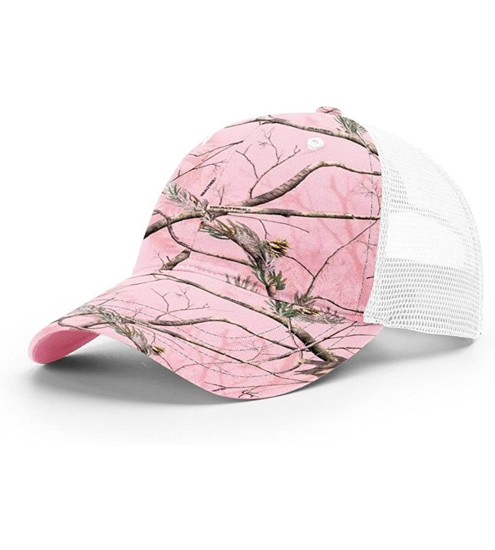 Baseball Caps 111P Garment Washed CAMO Trucker Blank Baseball Cap OSFA HAT - Realtree Ap Pink/White - CW1872UA0CR $14.10