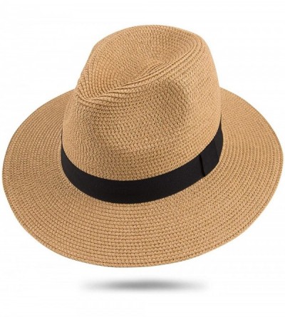 Sun Hats Womens Straw Panama Hat- Wide Brim Beach Sun Hats Summer Foldable Travel Sunhat UPF50 - 1-b-khaki-fk - C918QMQGNZY $...