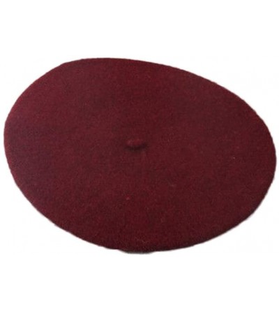 Berets Fashion Solid Color Baggy Faux Wool Warm Beanie Hat Cap Berets for Winter Wine Red - Wine Red - C119323IQ7L $10.95
