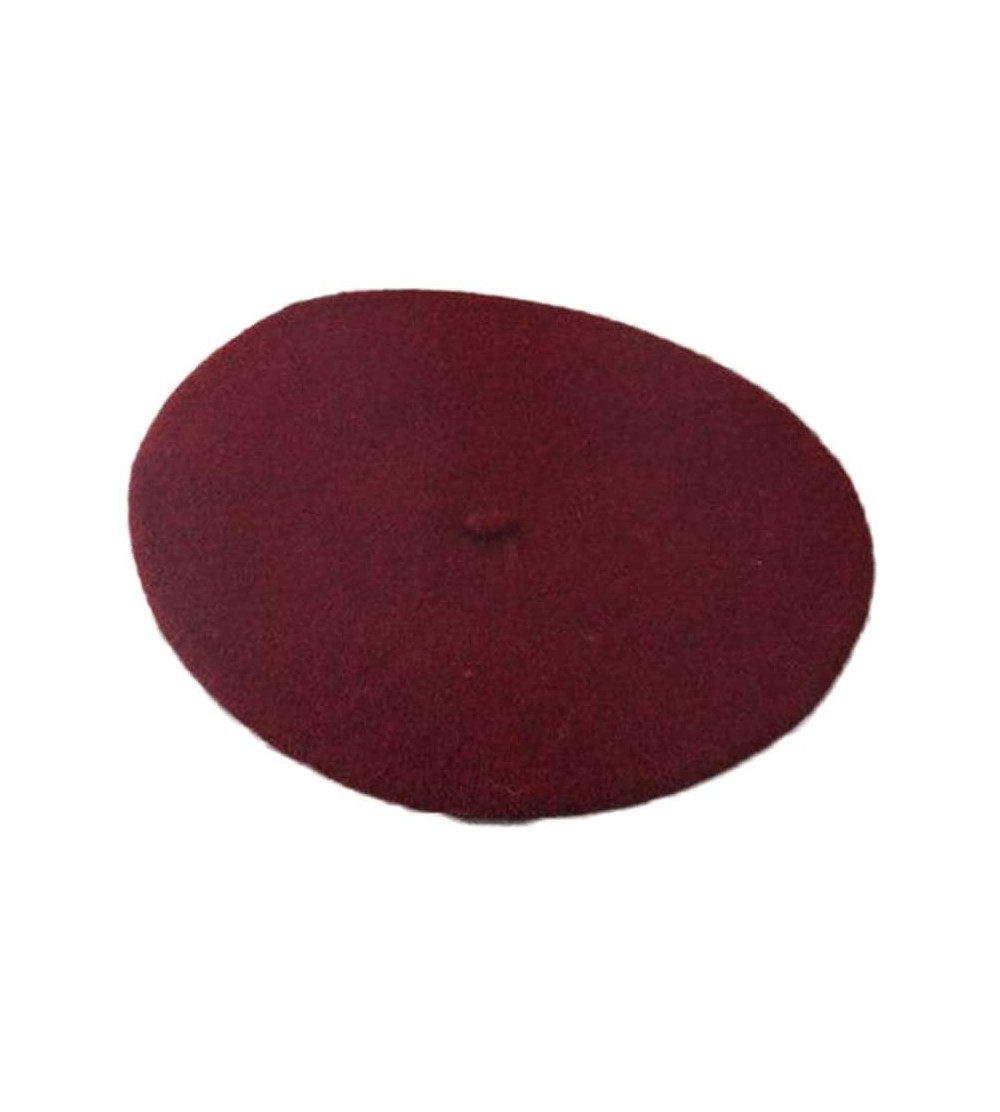 Berets Fashion Solid Color Baggy Faux Wool Warm Beanie Hat Cap Berets for Winter Wine Red - Wine Red - C119323IQ7L $10.95