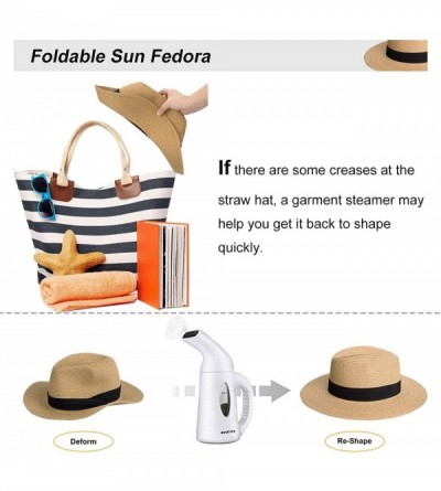 Sun Hats Womens Straw Panama Hat- Wide Brim Beach Sun Hats Summer Foldable Travel Sunhat UPF50 - 1-b-khaki-fk - C918QMQGNZY $...