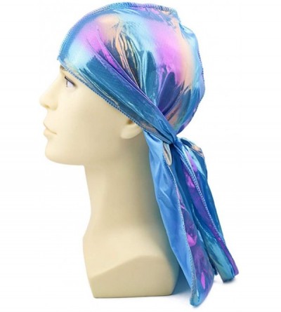 Skullies & Beanies Silky Durags for Men/Womens Waves Cap-Extra Long-Tail Hologram Headwraps for 360 Waves - B1 - Blue & Green...