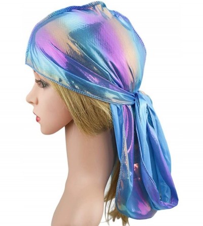 Skullies & Beanies Silky Durags for Men/Womens Waves Cap-Extra Long-Tail Hologram Headwraps for 360 Waves - B1 - Blue & Green...