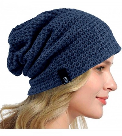 Berets Women's Slouchy Beanie Knit Beret Skull Cap Baggy Winter Summer Hat B08w - Solid Navy - CR1980HMX2Z $11.59