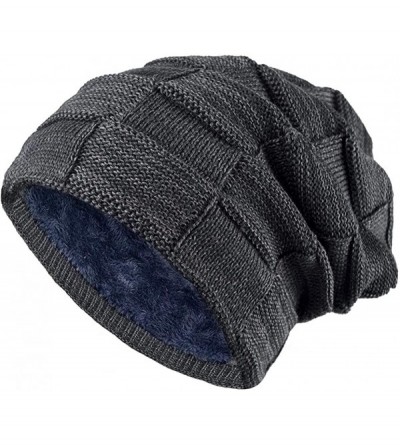 Skullies & Beanies Men Women Slouchy Thick Beanie Warm Knitted Hat Ladies Winter Loose Knit Ski Cap - Navy Blue - CU18K0ZQNN2...