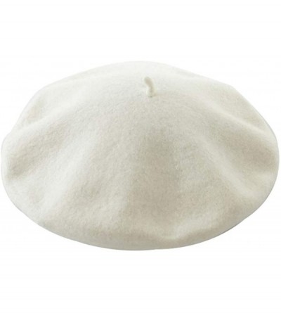 Berets Solid Color Classic French Artist Beret Hat 100% Wool - White - CN18I9AWO55 $9.58