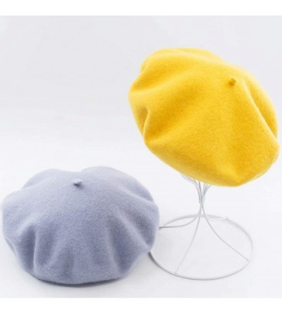 Berets Solid Color Classic French Artist Beret Hat 100% Wool - White - CN18I9AWO55 $9.58