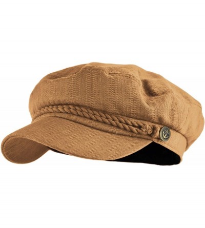 Newsboy Caps Mens Women Mariner Skipper Cap Cotton Greek Fisherman Hat Newsboy Sailor Fiddler Cap - Tan - CE18R3XUMGH $17.15