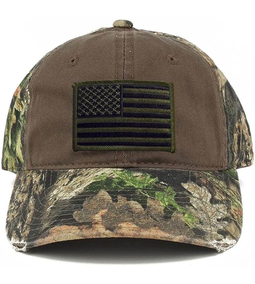Baseball Caps US American Flag Patch Mossy Oak Realtree Camo Adjustable Cap - Choclate - Black Olive Patch - CB12MAQ03R0 $21.14