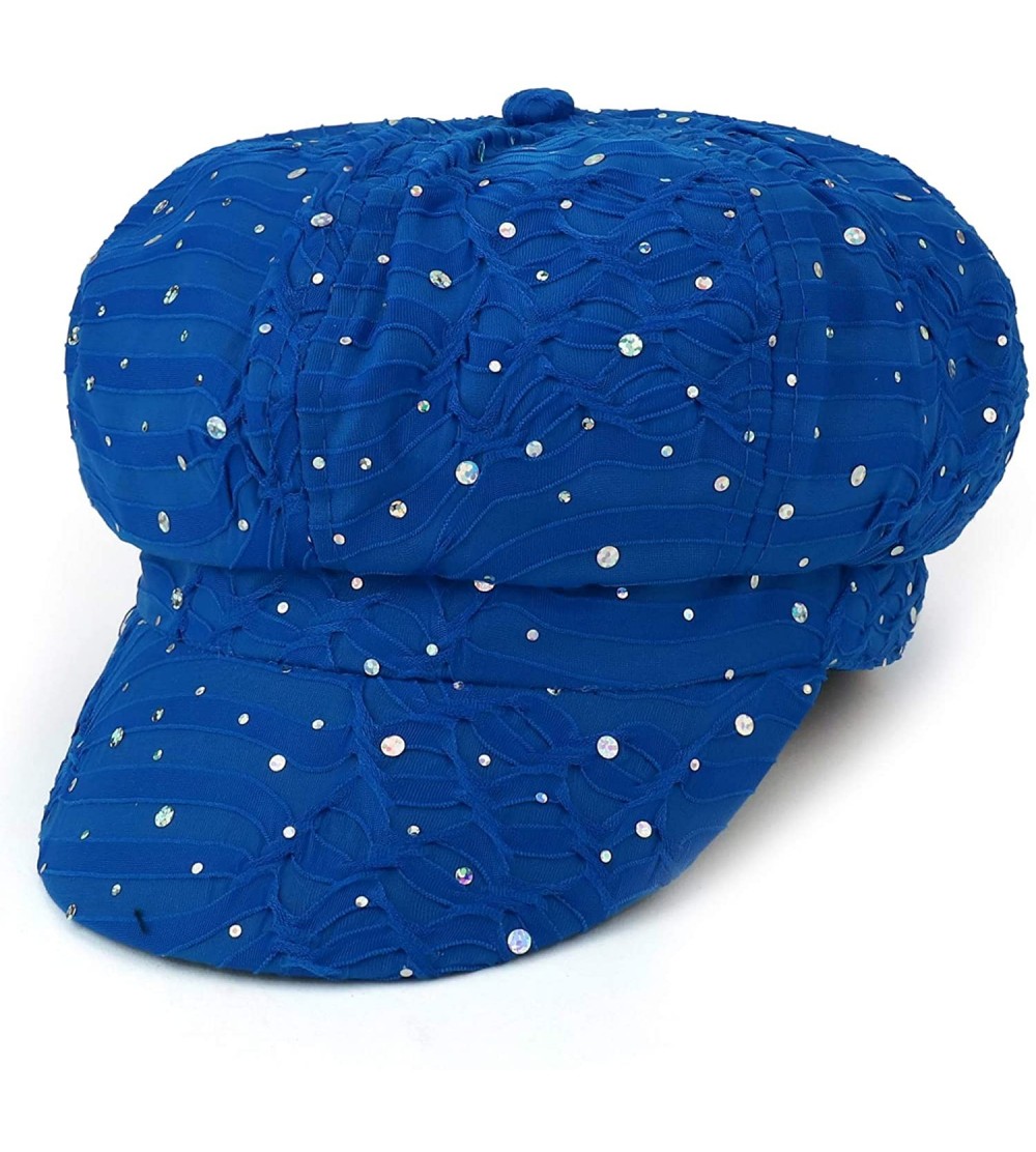 Newsboy Caps Elastic Band Sparkle Sequin Glitter Newsboy Cap - Royal - CI18IS2TOUR $17.40