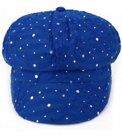 Newsboy Caps Elastic Band Sparkle Sequin Glitter Newsboy Cap - Royal - CI18IS2TOUR $17.40