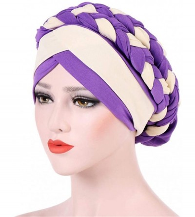 Skullies & Beanies Fashion Women India Hat Muslim Ruffle Cancer Chemo Beanie Turban Wrap Cap Gift - Purple - CH18R0ZW2SS $9.04