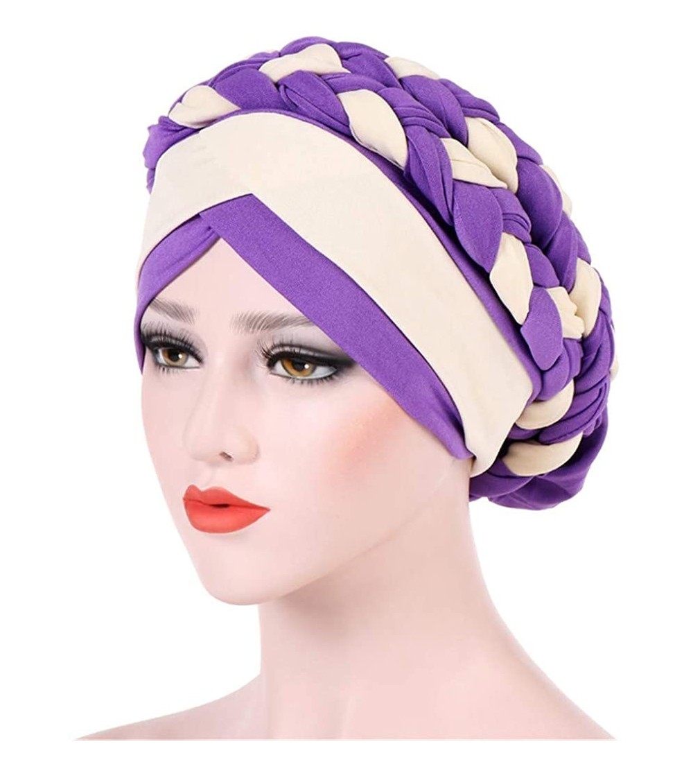 Skullies & Beanies Fashion Women India Hat Muslim Ruffle Cancer Chemo Beanie Turban Wrap Cap Gift - Purple - CH18R0ZW2SS $9.04