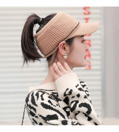 Skullies & Beanies Women Fashion Winter Warm Ponytail Patchwork Cap Baseball Caps - Khaki - CZ18ARC0ODZ $24.06