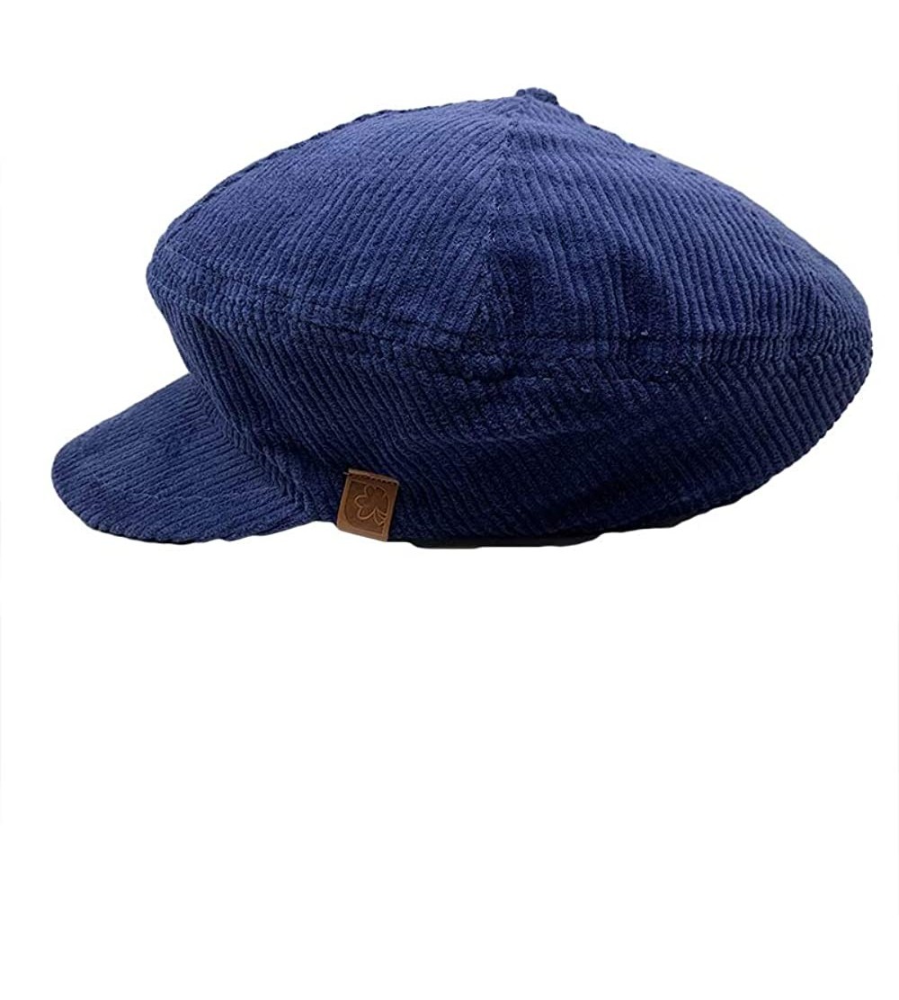 Newsboy Caps Newsboy Cap Thick Corduroy 6 Panel Cabbie - Navy - CD18LMT2TZ7 $10.88