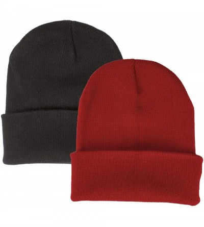 Skullies & Beanies 2 Pack Made in USA Thick Beanie Cuff Premium Headwear Winter Hat - Black & Red - CE189KGUNOG $9.42