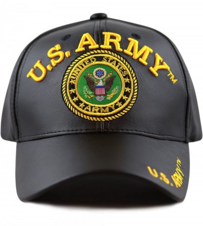 Baseball Caps 1100 Official Licensed 3D Embroidered Army Marine Navy Soft Faux Leather Cap - U.s.army-black - CE12N001JAB $33.10
