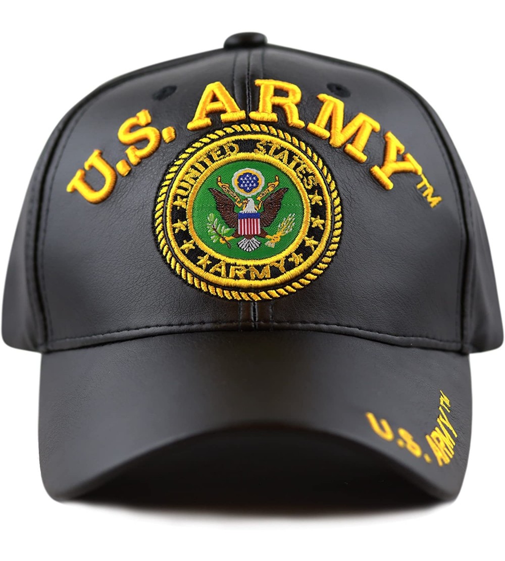 Baseball Caps 1100 Official Licensed 3D Embroidered Army Marine Navy Soft Faux Leather Cap - U.s.army-black - CE12N001JAB $16.76