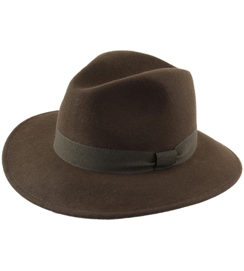 Fedoras Traveller Cavalier Wool Felt Fedora Hat - Olive - CG187INUWZT $42.69