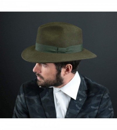 Fedoras Traveller Cavalier Wool Felt Fedora Hat - Olive - CG187INUWZT $42.69