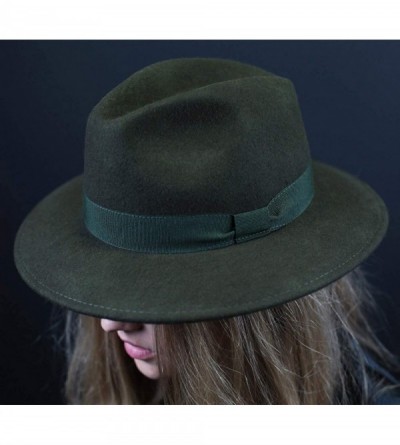 Fedoras Traveller Cavalier Wool Felt Fedora Hat - Olive - CG187INUWZT $42.69