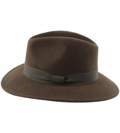 Fedoras Traveller Cavalier Wool Felt Fedora Hat - Olive - CG187INUWZT $42.69