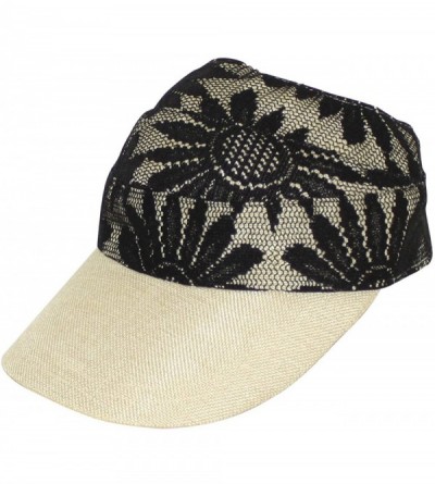 Sun Hats Women's Summer Sun Hat - Fancy Lace Covered Visor with Ribbon Tie - Black - CY11KU47SPX $16.59