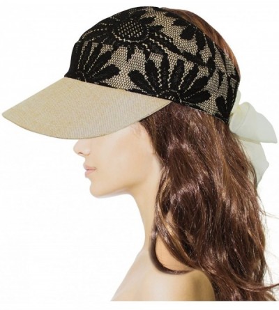 Sun Hats Women's Summer Sun Hat - Fancy Lace Covered Visor with Ribbon Tie - Black - CY11KU47SPX $16.59