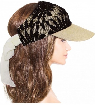 Sun Hats Women's Summer Sun Hat - Fancy Lace Covered Visor with Ribbon Tie - Black - CY11KU47SPX $16.59