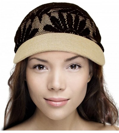 Sun Hats Women's Summer Sun Hat - Fancy Lace Covered Visor with Ribbon Tie - Black - CY11KU47SPX $16.59