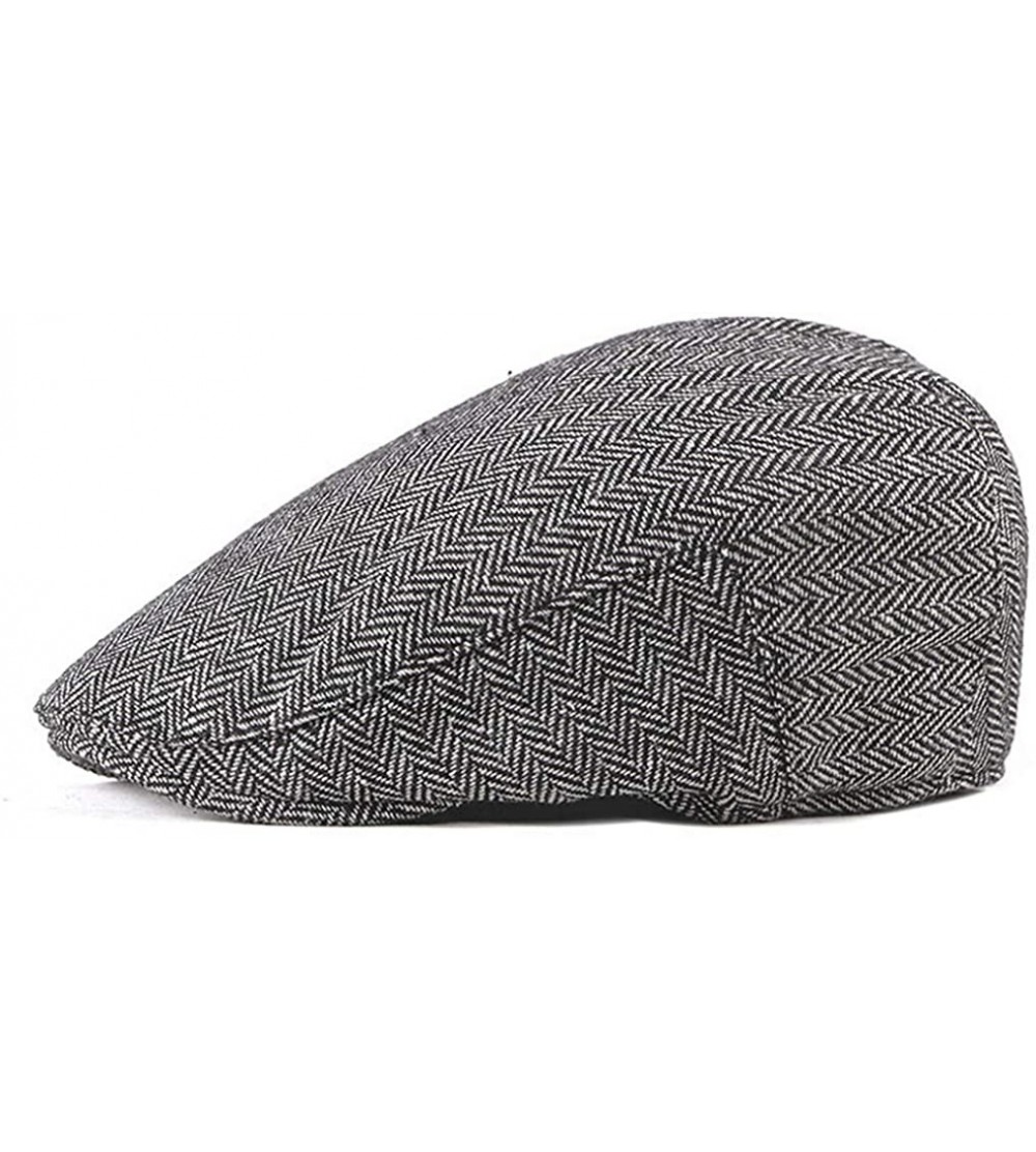 Newsboy Caps Men Cotton Flat-Cap Irish Newsboy-Hat Cabbie Gatsby Beret - Black+white - CF18NS825HR $12.74